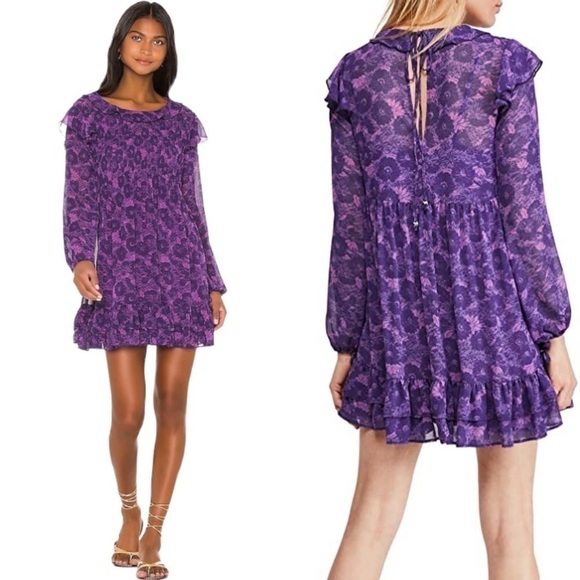 Free People These Dreams Floral Pleated Mini Dress - Picture 1 of 16